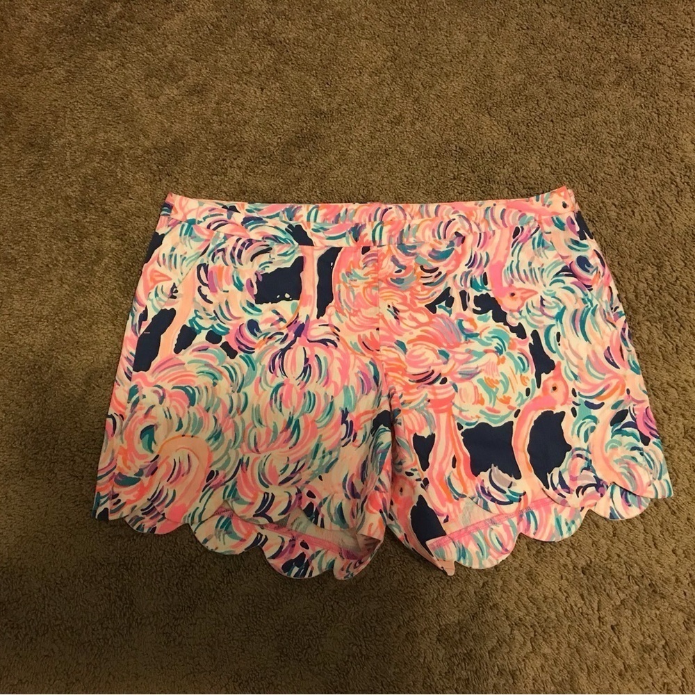 LILLY PULITZER Buttercup Stretch Cotton Shorts CARNIVALE CORAL Scalloped